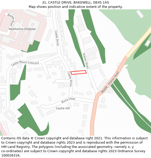 31, CASTLE DRIVE, BAKEWELL, DE45 1AS: Location map and indicative extent of plot