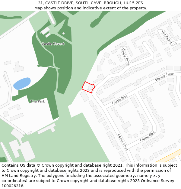 31, CASTLE DRIVE, SOUTH CAVE, BROUGH, HU15 2ES: Location map and indicative extent of plot