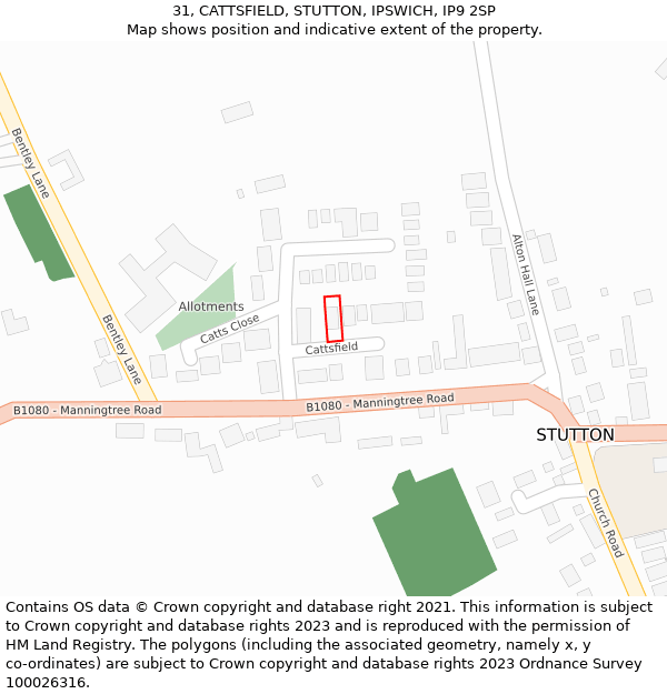 31, CATTSFIELD, STUTTON, IPSWICH, IP9 2SP: Location map and indicative extent of plot