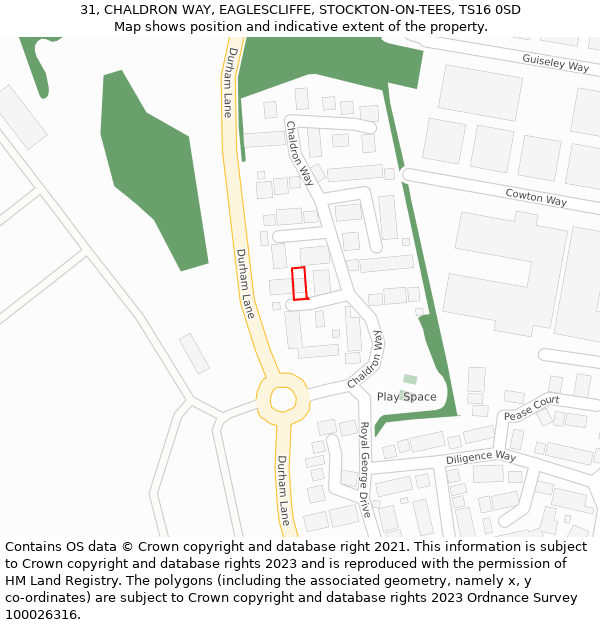 31, CHALDRON WAY, EAGLESCLIFFE, STOCKTON-ON-TEES, TS16 0SD: Location map and indicative extent of plot