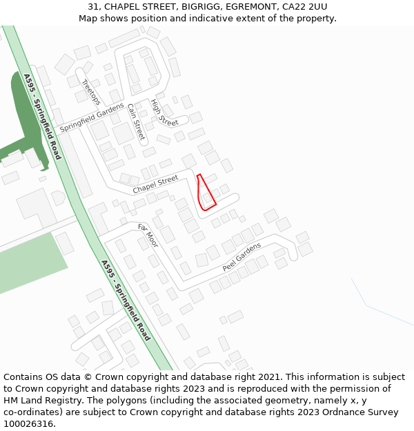 31, CHAPEL STREET, BIGRIGG, EGREMONT, CA22 2UU: Location map and indicative extent of plot