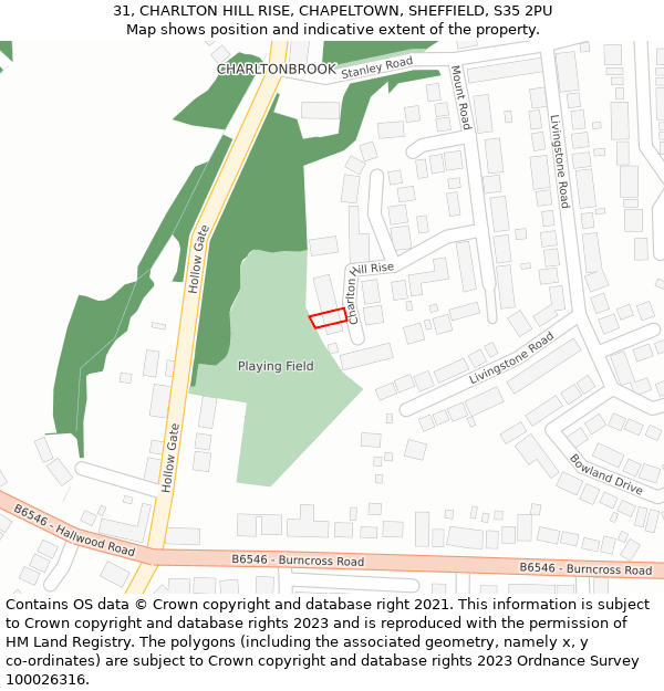 31, CHARLTON HILL RISE, CHAPELTOWN, SHEFFIELD, S35 2PU: Location map and indicative extent of plot