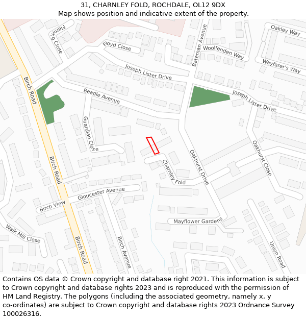 31, CHARNLEY FOLD, ROCHDALE, OL12 9DX: Location map and indicative extent of plot