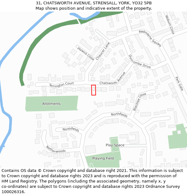 31, CHATSWORTH AVENUE, STRENSALL, YORK, YO32 5PB: Location map and indicative extent of plot