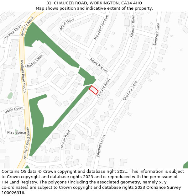 31, CHAUCER ROAD, WORKINGTON, CA14 4HQ: Location map and indicative extent of plot