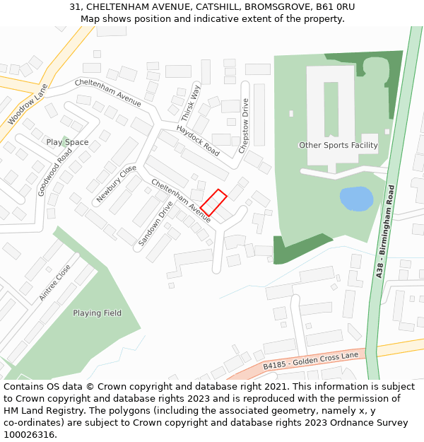 31, CHELTENHAM AVENUE, CATSHILL, BROMSGROVE, B61 0RU: Location map and indicative extent of plot