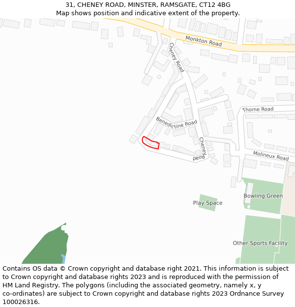 31, CHENEY ROAD, MINSTER, RAMSGATE, CT12 4BG: Location map and indicative extent of plot