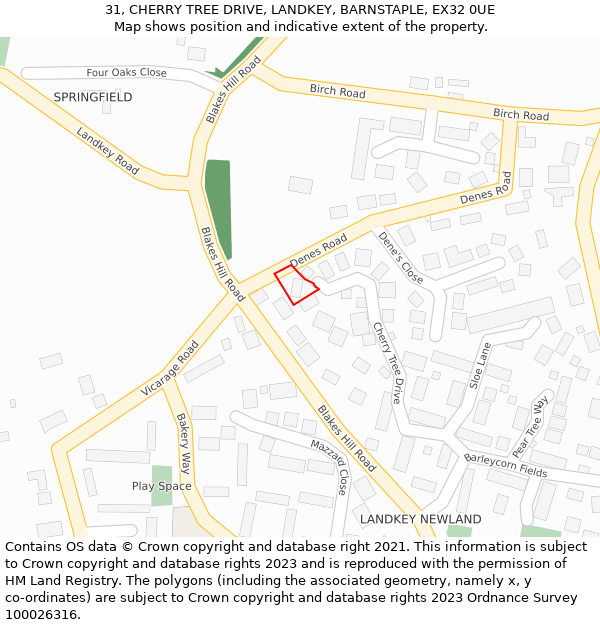 31, CHERRY TREE DRIVE, LANDKEY, BARNSTAPLE, EX32 0UE: Location map and indicative extent of plot