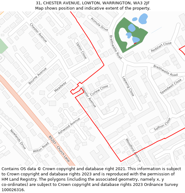 31, CHESTER AVENUE, LOWTON, WARRINGTON, WA3 2JF: Location map and indicative extent of plot