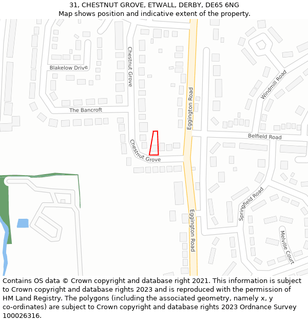 31, CHESTNUT GROVE, ETWALL, DERBY, DE65 6NG: Location map and indicative extent of plot