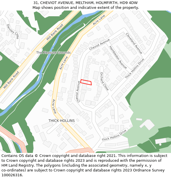 31, CHEVIOT AVENUE, MELTHAM, HOLMFIRTH, HD9 4DW: Location map and indicative extent of plot