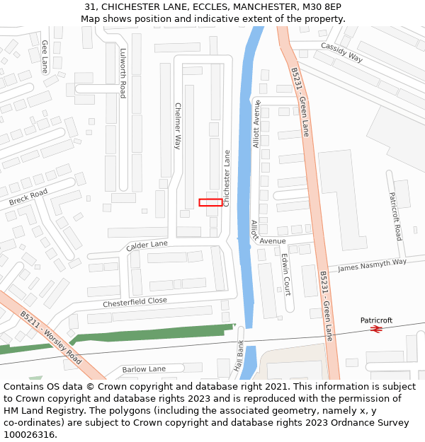 31, CHICHESTER LANE, ECCLES, MANCHESTER, M30 8EP: Location map and indicative extent of plot