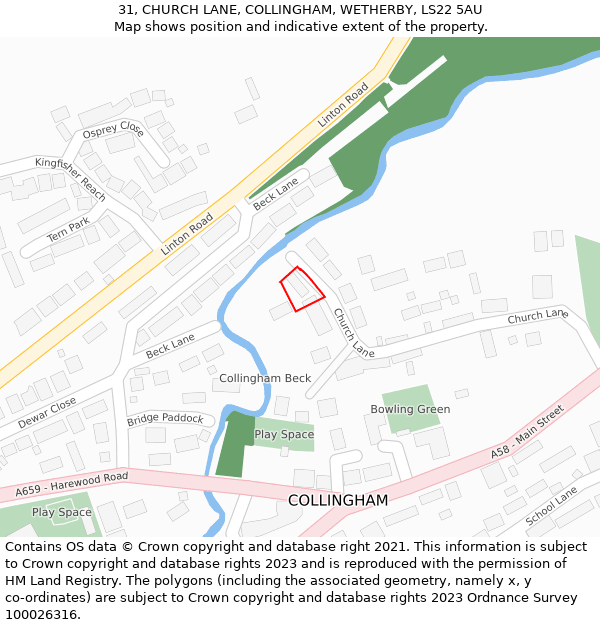 31, CHURCH LANE, COLLINGHAM, WETHERBY, LS22 5AU: Location map and indicative extent of plot