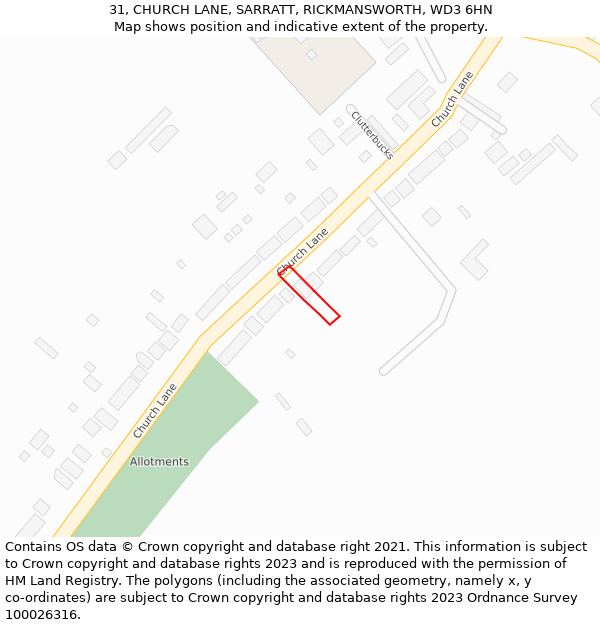 31, CHURCH LANE, SARRATT, RICKMANSWORTH, WD3 6HN: Location map and indicative extent of plot