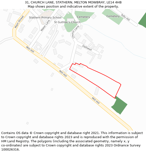 31, CHURCH LANE, STATHERN, MELTON MOWBRAY, LE14 4HB: Location map and indicative extent of plot