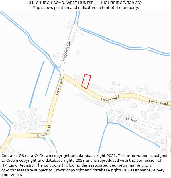 31, CHURCH ROAD, WEST HUNTSPILL, HIGHBRIDGE, TA9 3RY: Location map and indicative extent of plot