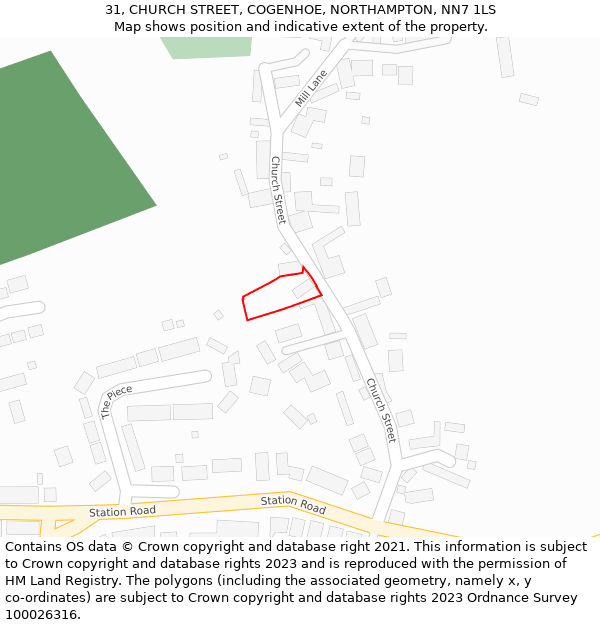 31, CHURCH STREET, COGENHOE, NORTHAMPTON, NN7 1LS: Location map and indicative extent of plot