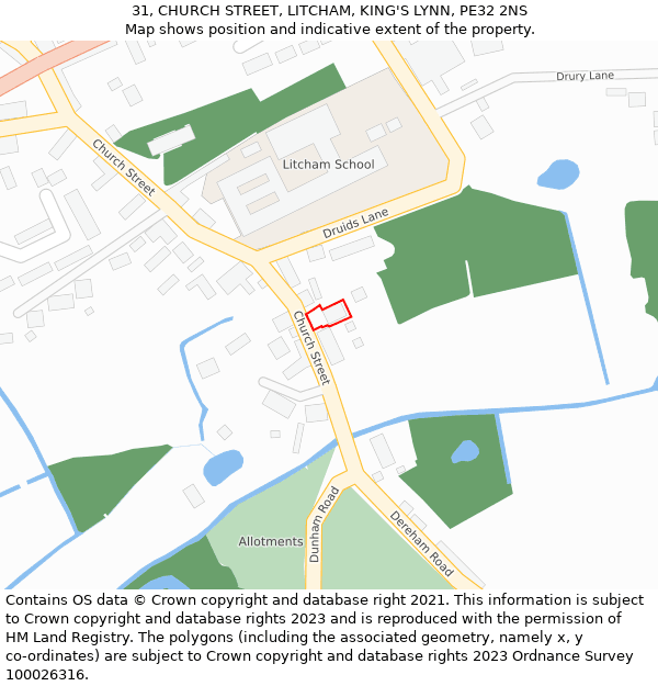 31, CHURCH STREET, LITCHAM, KING'S LYNN, PE32 2NS: Location map and indicative extent of plot