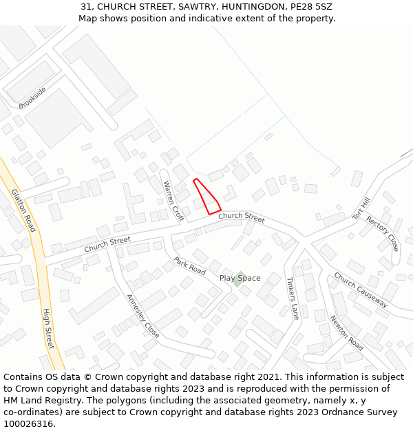 31, CHURCH STREET, SAWTRY, HUNTINGDON, PE28 5SZ: Location map and indicative extent of plot
