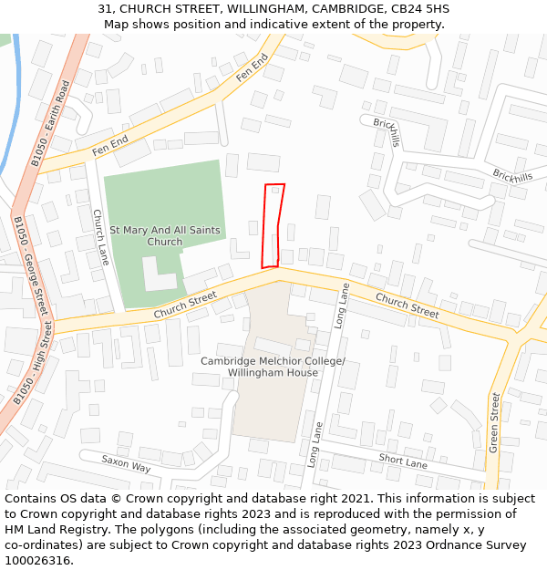 31, CHURCH STREET, WILLINGHAM, CAMBRIDGE, CB24 5HS: Location map and indicative extent of plot