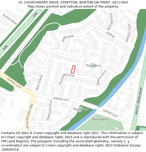 31, CHURCHWARD DRIVE, STRETTON, BURTON-ON-TRENT, DE13 0AU: Location map and indicative extent of plot