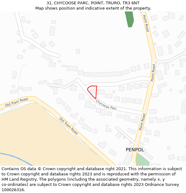 31, CHYCOOSE PARC, POINT, TRURO, TR3 6NT: Location map and indicative extent of plot