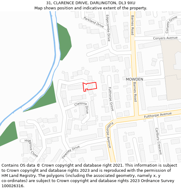 31, CLARENCE DRIVE, DARLINGTON, DL3 9XU: Location map and indicative extent of plot