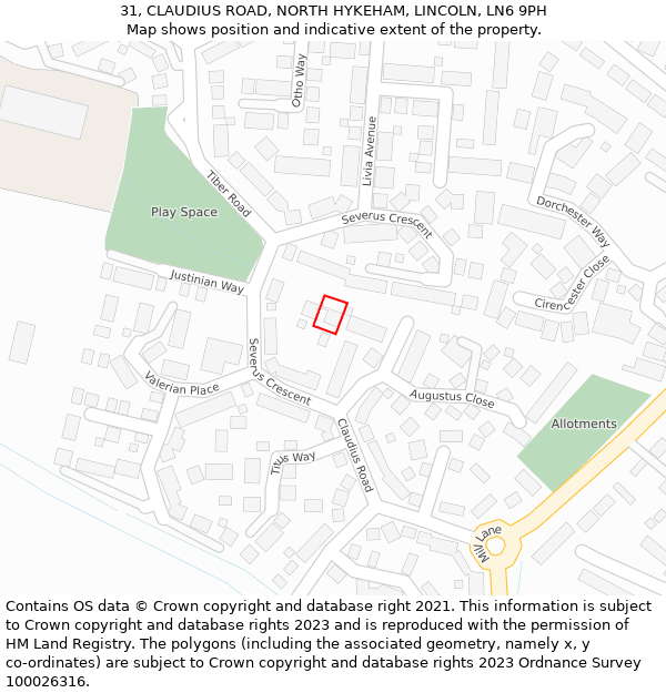 31, CLAUDIUS ROAD, NORTH HYKEHAM, LINCOLN, LN6 9PH: Location map and indicative extent of plot