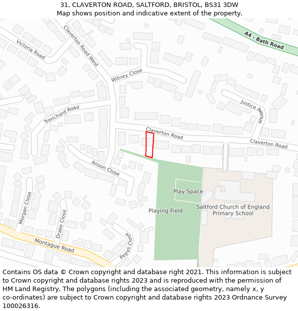 31, CLAVERTON ROAD, SALTFORD, BRISTOL, BS31 3DW: Location map and indicative extent of plot