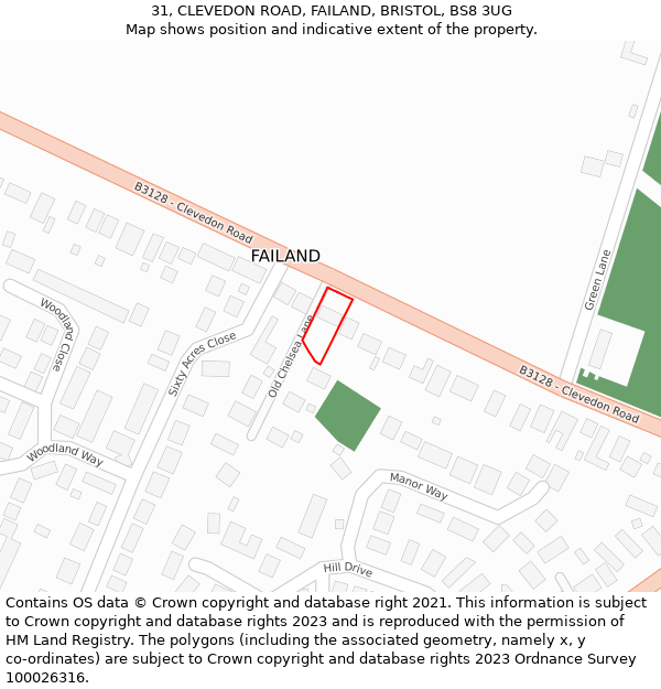 31, CLEVEDON ROAD, FAILAND, BRISTOL, BS8 3UG: Location map and indicative extent of plot