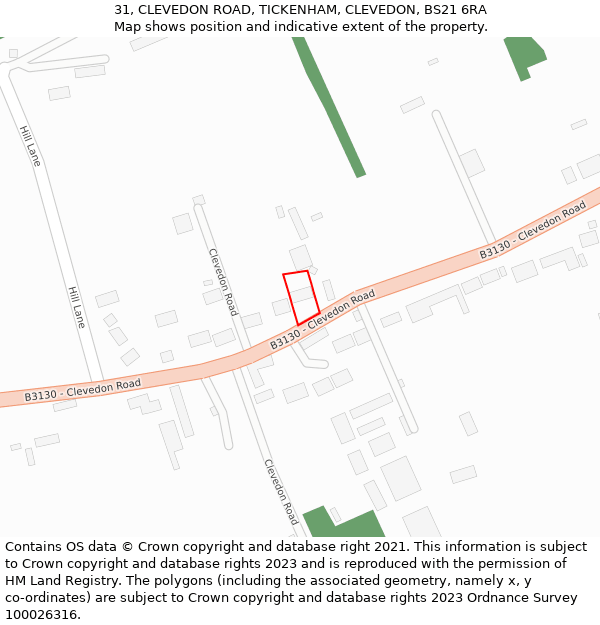 31, CLEVEDON ROAD, TICKENHAM, CLEVEDON, BS21 6RA: Location map and indicative extent of plot