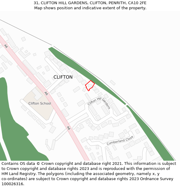 31, CLIFTON HILL GARDENS, CLIFTON, PENRITH, CA10 2FE: Location map and indicative extent of plot