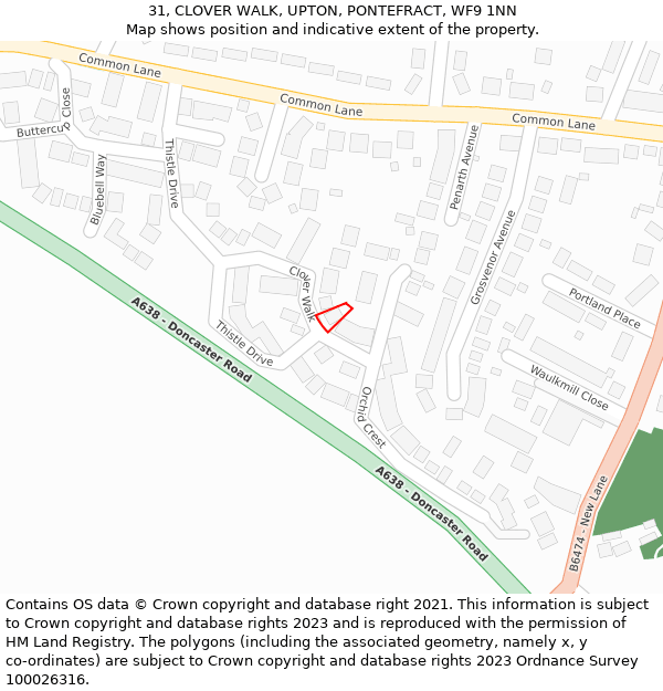 31, CLOVER WALK, UPTON, PONTEFRACT, WF9 1NN: Location map and indicative extent of plot