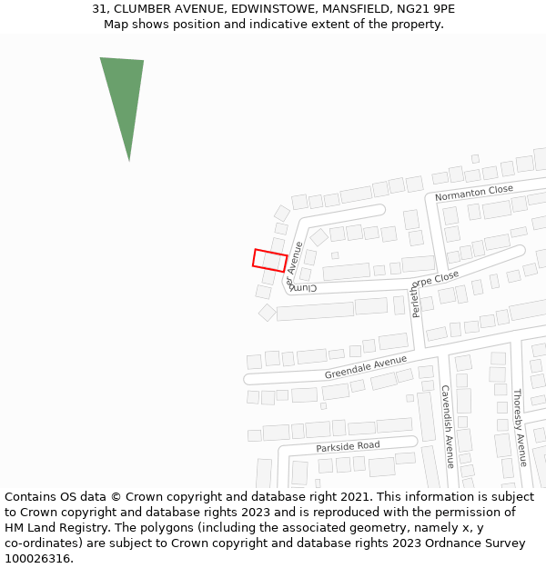 31, CLUMBER AVENUE, EDWINSTOWE, MANSFIELD, NG21 9PE: Location map and indicative extent of plot