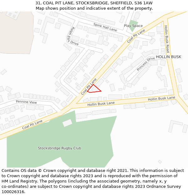 31, COAL PIT LANE, STOCKSBRIDGE, SHEFFIELD, S36 1AW: Location map and indicative extent of plot