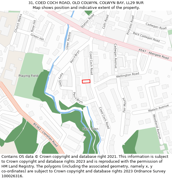 31, COED COCH ROAD, OLD COLWYN, COLWYN BAY, LL29 9UR: Location map and indicative extent of plot