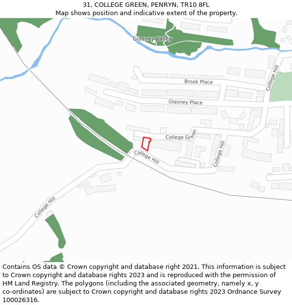 31, COLLEGE GREEN, PENRYN, TR10 8FL: Location map and indicative extent of plot