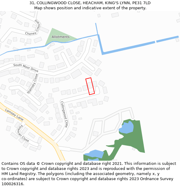 31, COLLINGWOOD CLOSE, HEACHAM, KING'S LYNN, PE31 7LD: Location map and indicative extent of plot