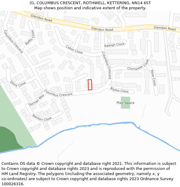31, COLUMBUS CRESCENT, ROTHWELL, KETTERING, NN14 6ST: Location map and indicative extent of plot