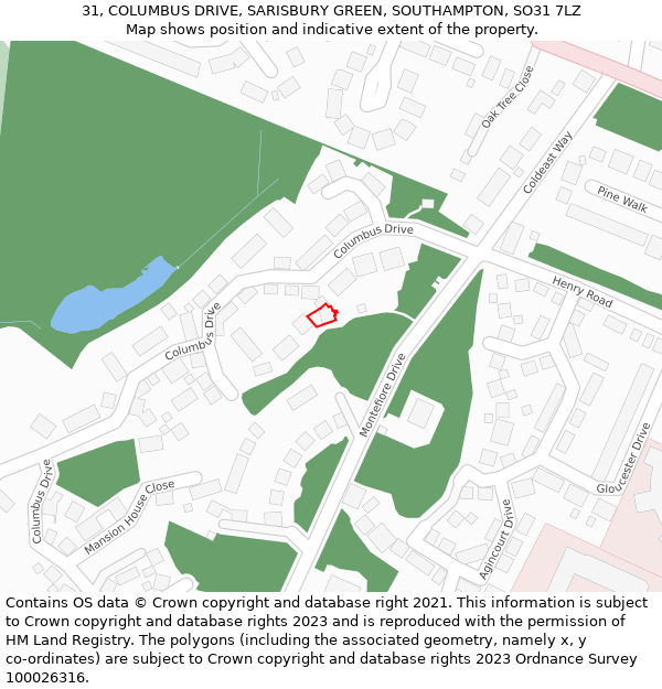 31, COLUMBUS DRIVE, SARISBURY GREEN, SOUTHAMPTON, SO31 7LZ: Location map and indicative extent of plot