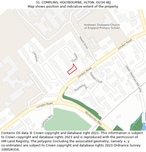 31, COMPLINS, HOLYBOURNE, ALTON, GU34 4EJ: Location map and indicative extent of plot