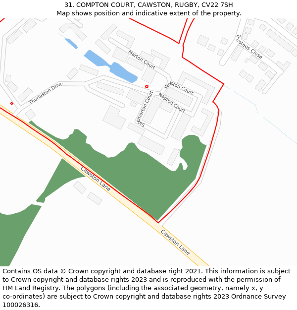 31, COMPTON COURT, CAWSTON, RUGBY, CV22 7SH: Location map and indicative extent of plot