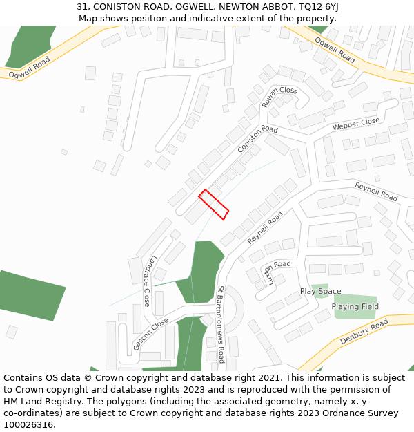 31, CONISTON ROAD, OGWELL, NEWTON ABBOT, TQ12 6YJ: Location map and indicative extent of plot