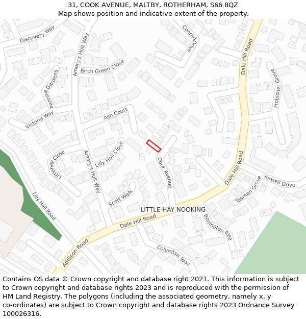 31, COOK AVENUE, MALTBY, ROTHERHAM, S66 8QZ: Location map and indicative extent of plot