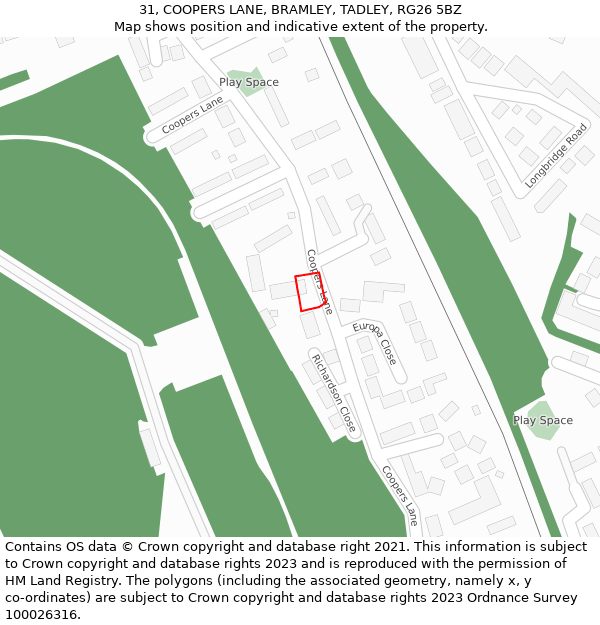 31, COOPERS LANE, BRAMLEY, TADLEY, RG26 5BZ: Location map and indicative extent of plot