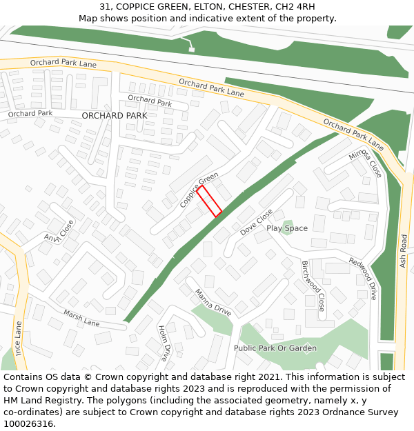 31, COPPICE GREEN, ELTON, CHESTER, CH2 4RH: Location map and indicative extent of plot