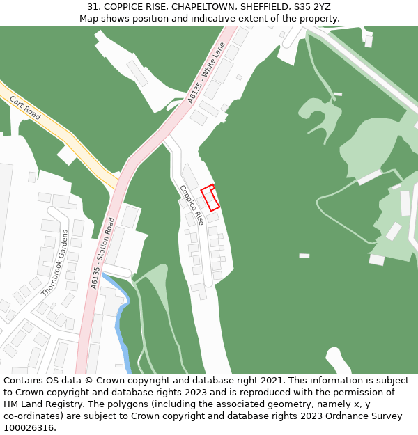 31, COPPICE RISE, CHAPELTOWN, SHEFFIELD, S35 2YZ: Location map and indicative extent of plot