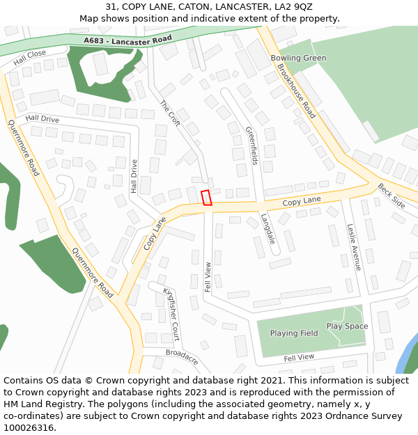 31, COPY LANE, CATON, LANCASTER, LA2 9QZ: Location map and indicative extent of plot