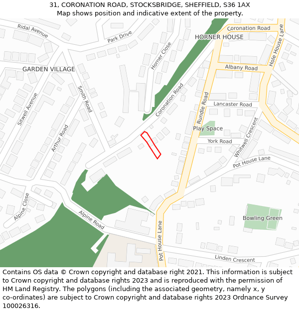 31, CORONATION ROAD, STOCKSBRIDGE, SHEFFIELD, S36 1AX: Location map and indicative extent of plot