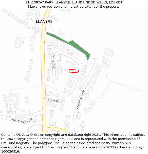 31, CORTAY PARK, LLANYRE, LLANDRINDOD WELLS, LD1 6DT: Location map and indicative extent of plot